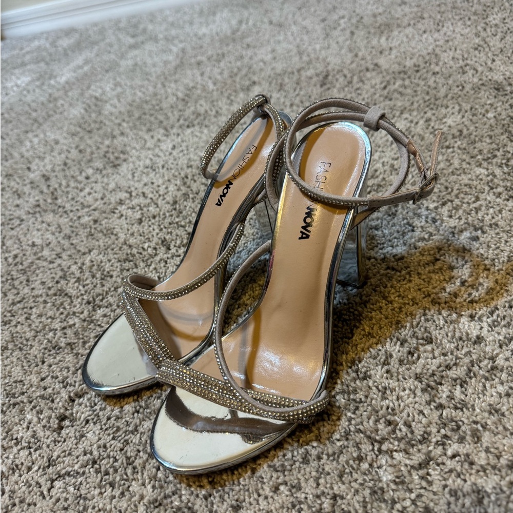 Fashion Nova Metallic Strappy Heels